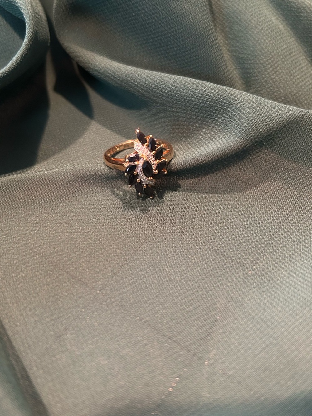 Elegant Sapphire and Diamond Marquise Cluster Ring - Gold Plated Over 925 Silver